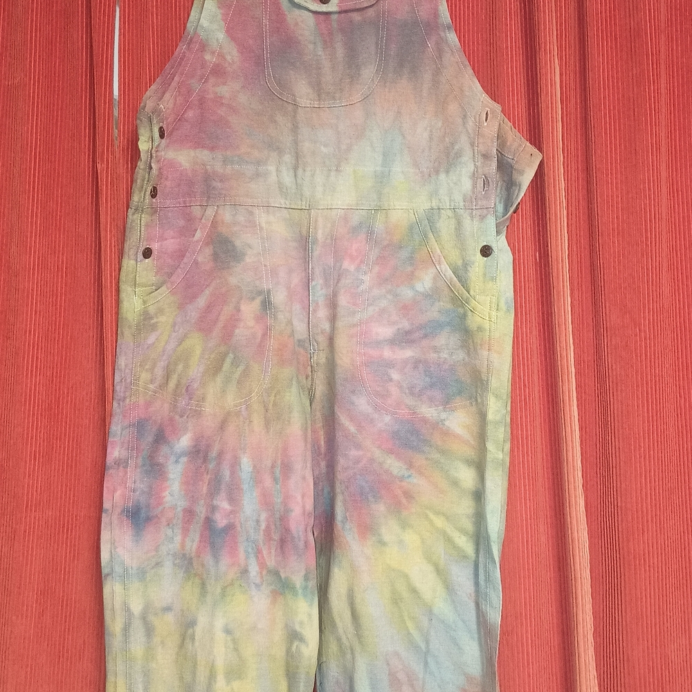 Tie-Dye Cotton Overalls Jumpsuit - Pastel Multicolor